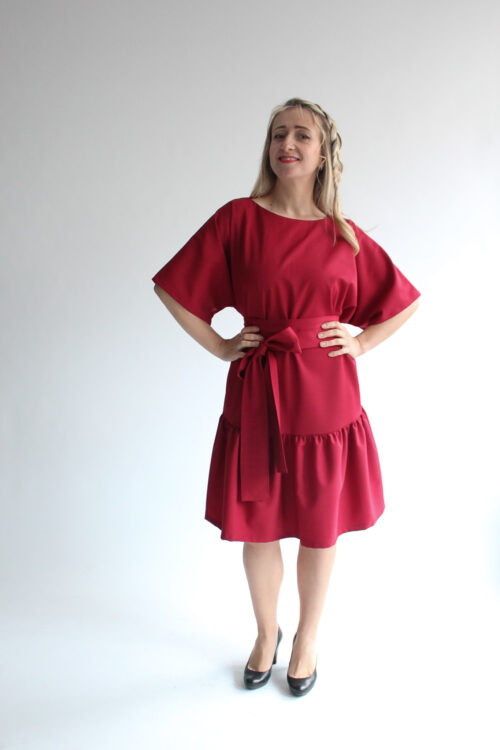 Rubino 100 % wool short t-shirt ruffle dress