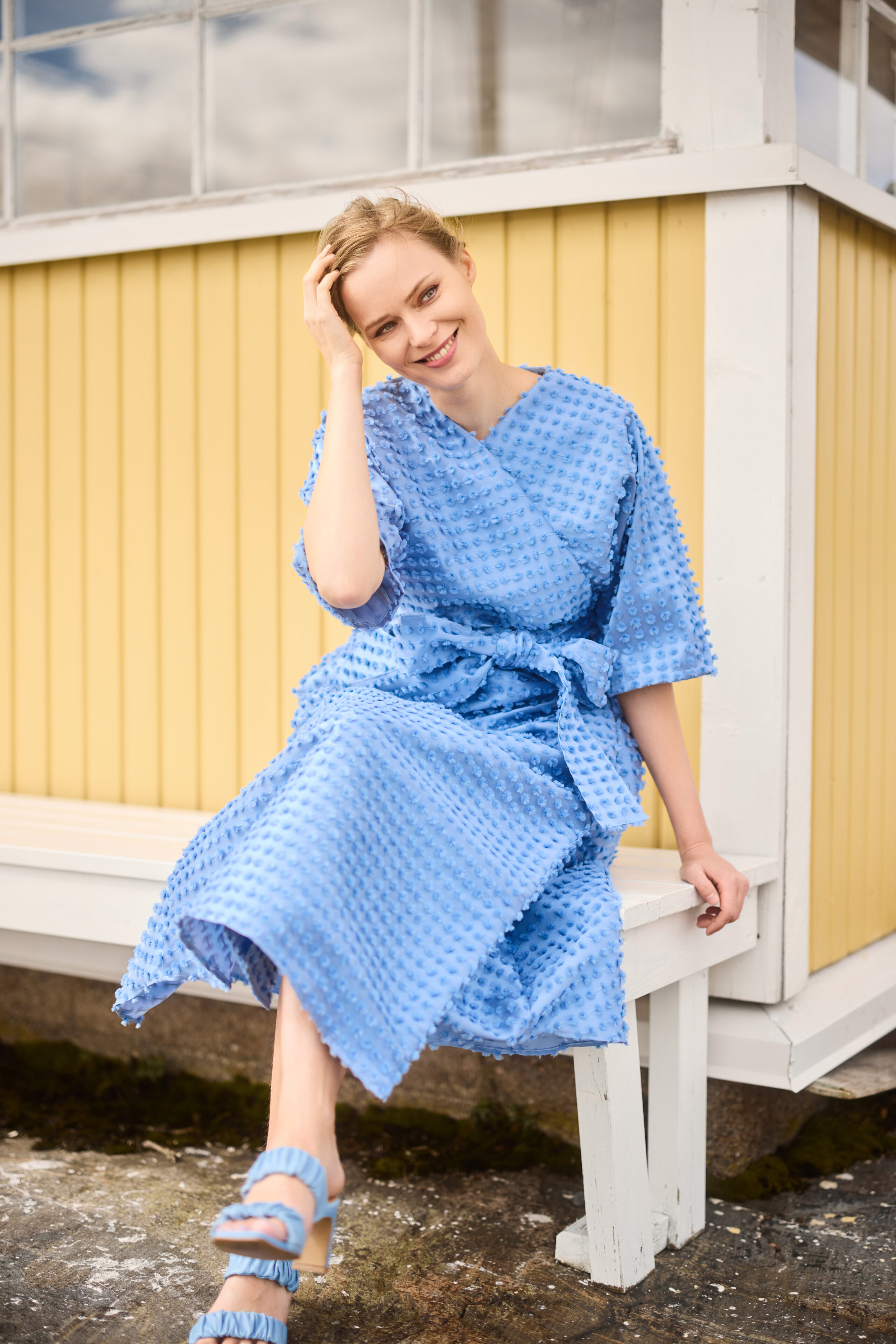 UNIQUE lavender blue jacquard maxi wrap dress - Image 5