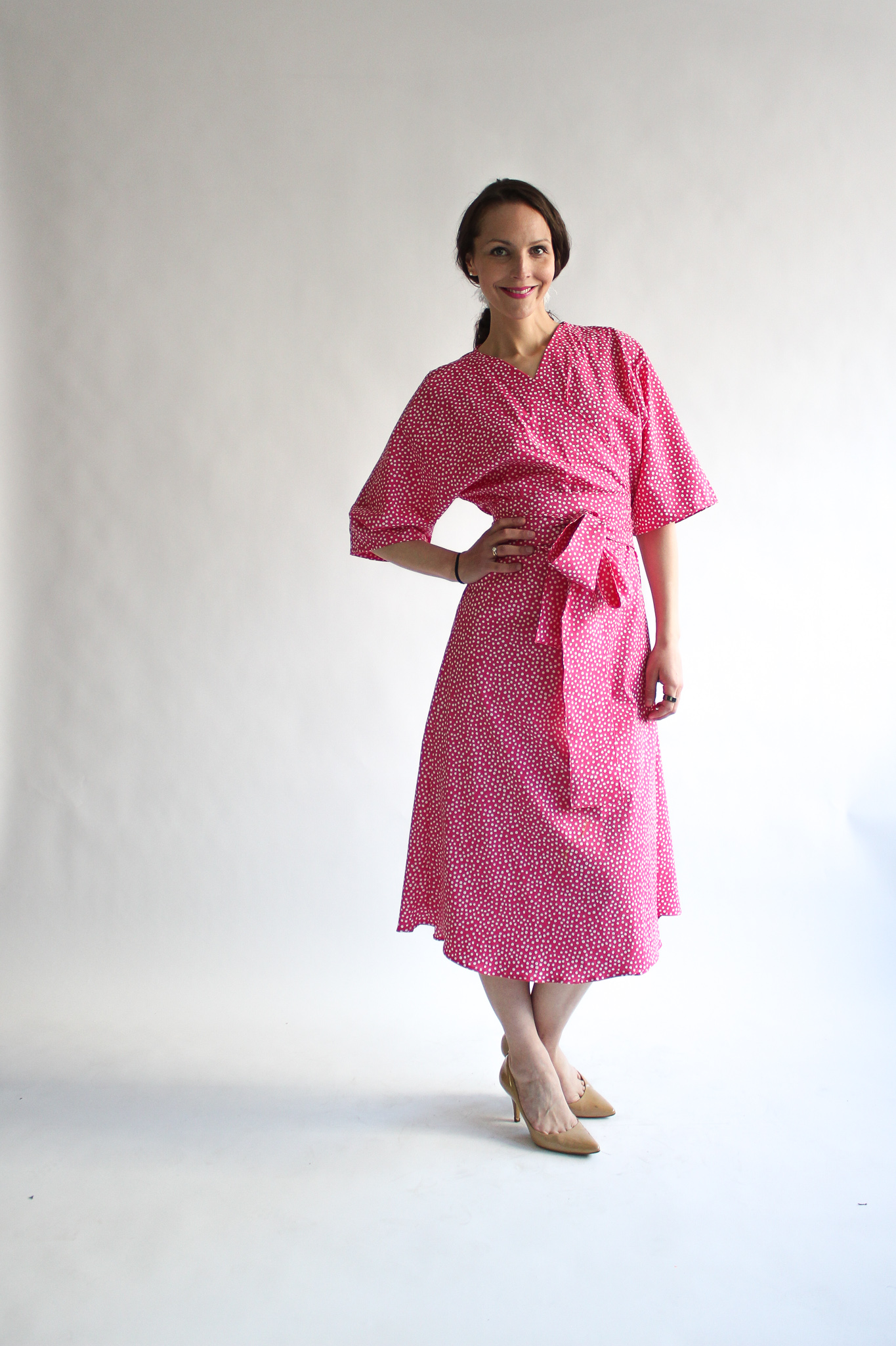 A pois fucsia midi cotton wrap dress - Image 2