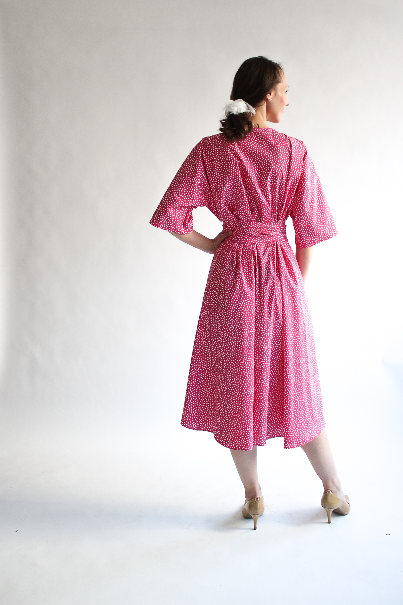 A pois fucsia midi cotton wrap dress - Image 3