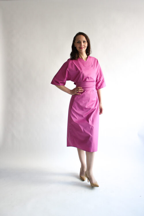 UNIQUE Pink midi cotton wrap dress