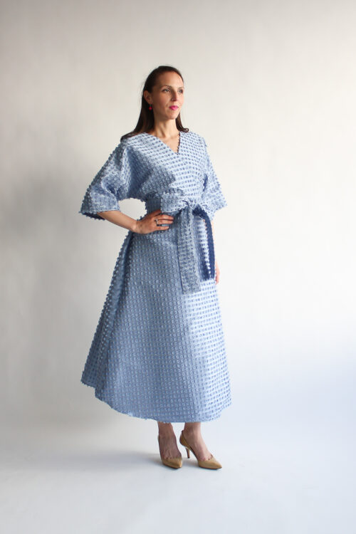 UNIQUE lavender blue jacquard maxi wrap dress