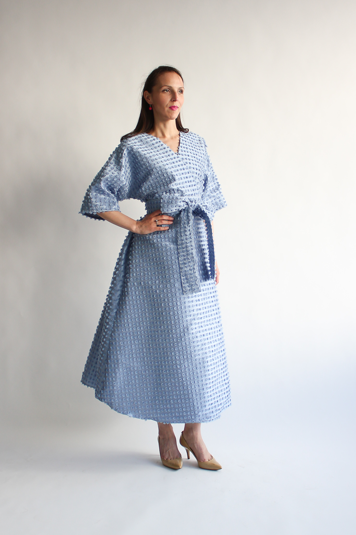 UNIQUE lavender blue jacquard maxi wrap dress