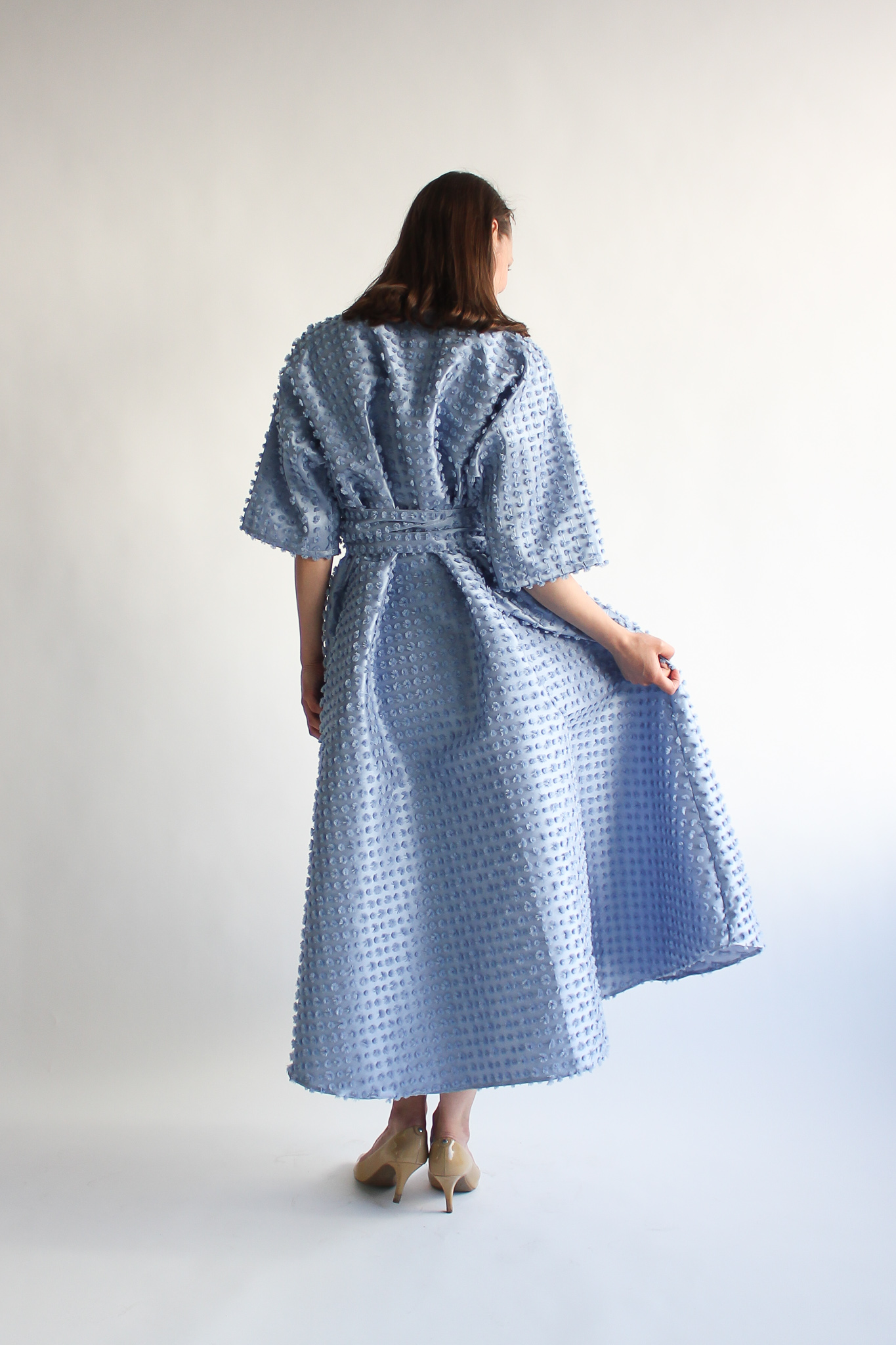 UNIQUE lavender blue jacquard maxi wrap dress - Image 3