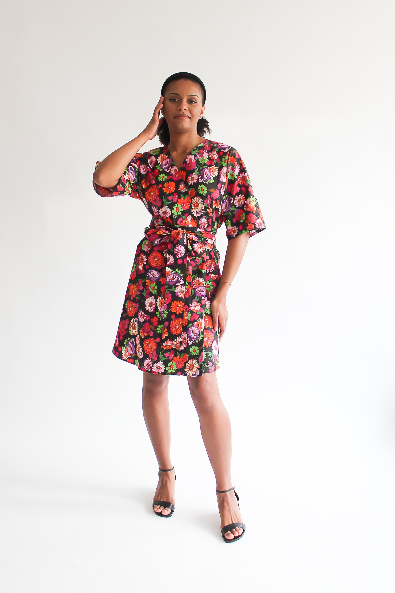Fiore nero mini cotton wrap dress - Image 2