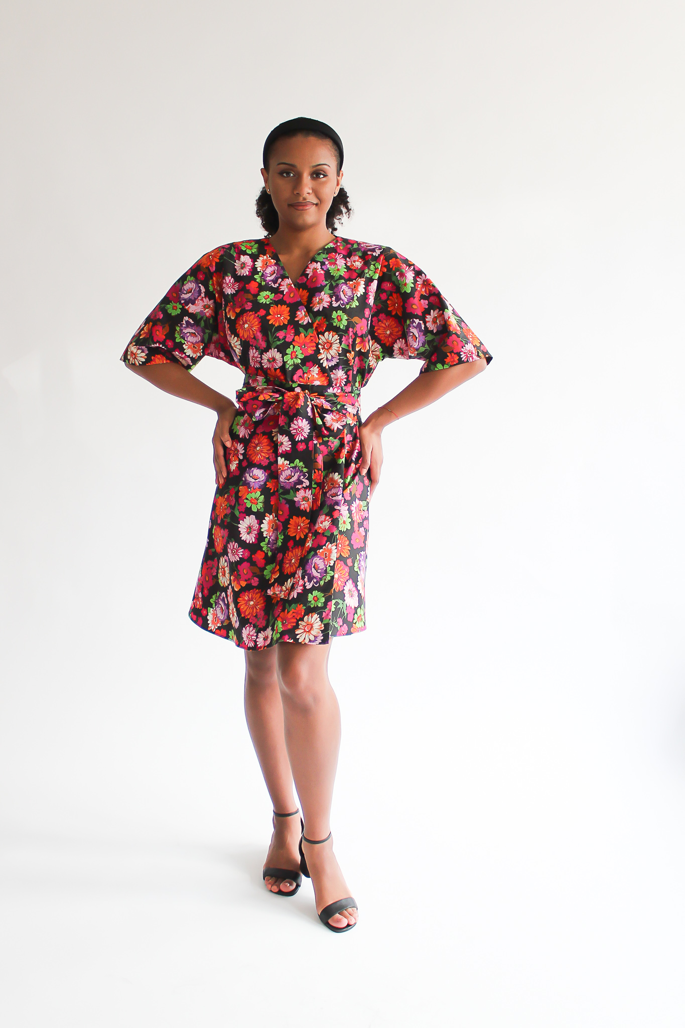 Fiore nero mini cotton wrap dress - Image 3