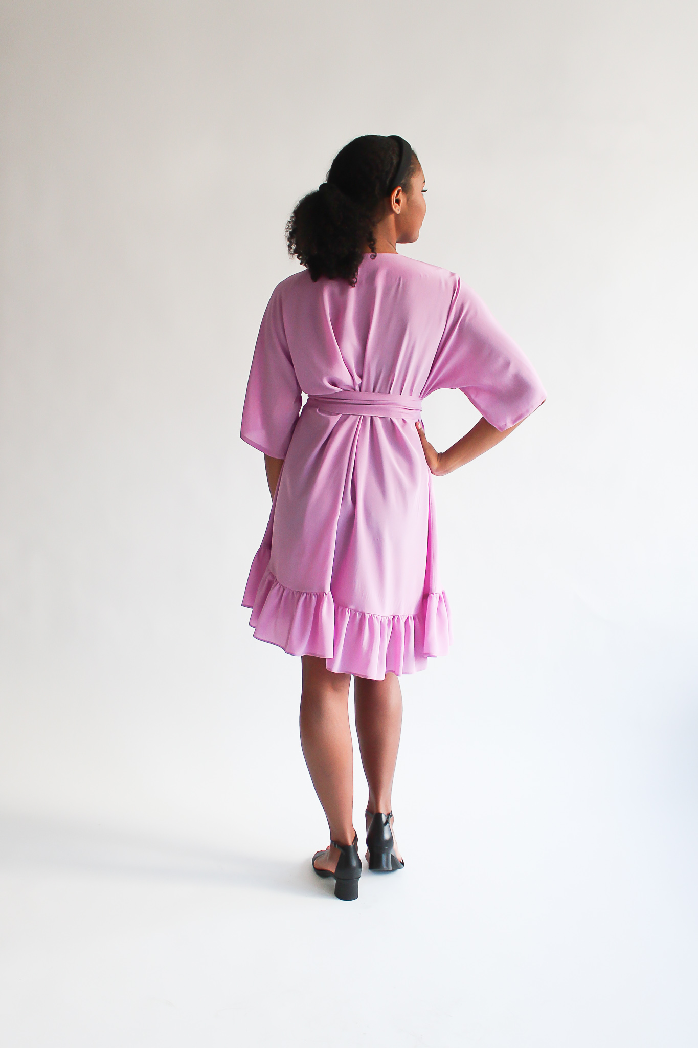 UNIQUE light pink 100 % silk mini ruffle wrap dress - Image 3