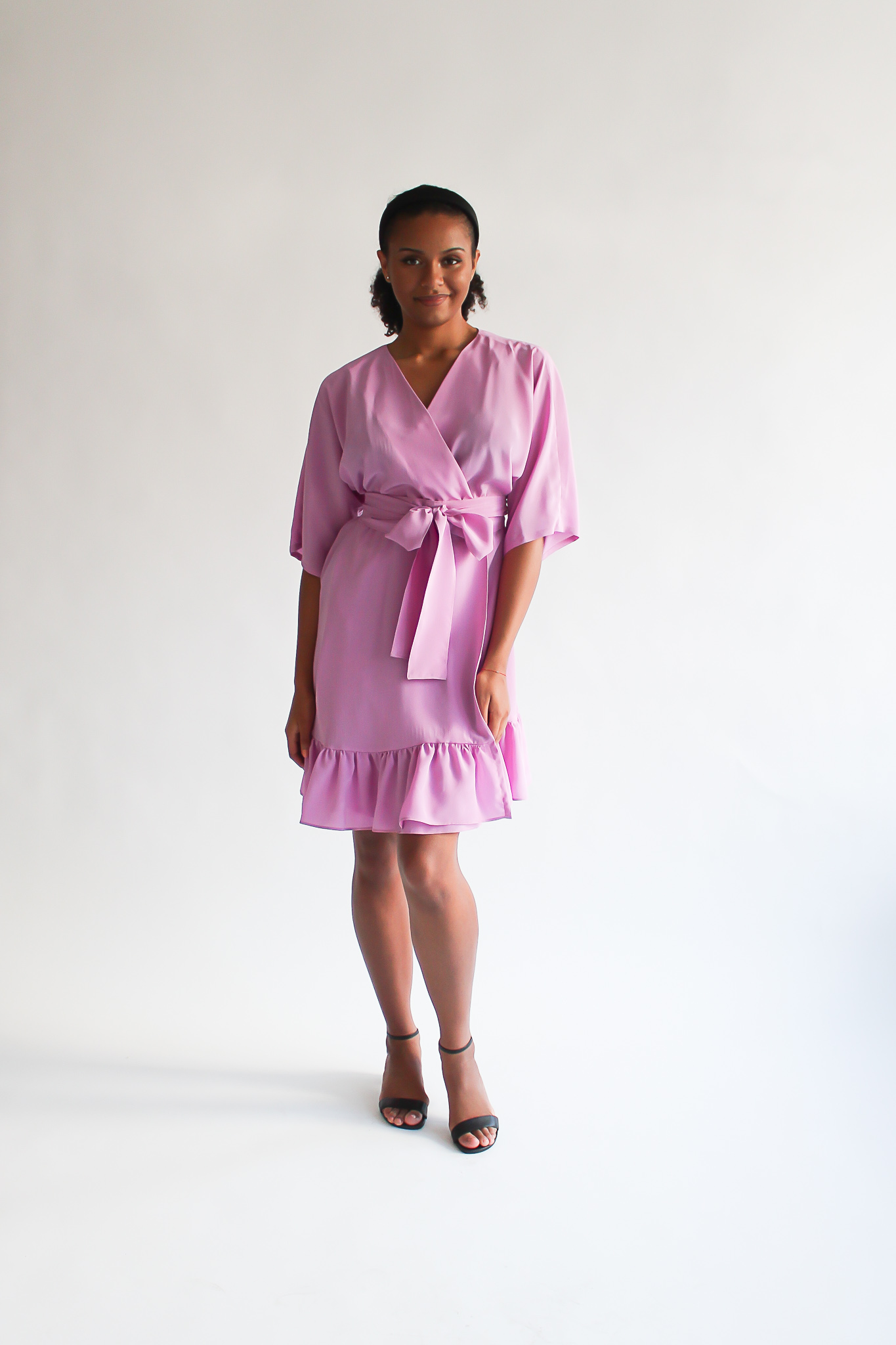 UNIQUE light pink 100 % silk mini ruffle wrap dress - Image 4
