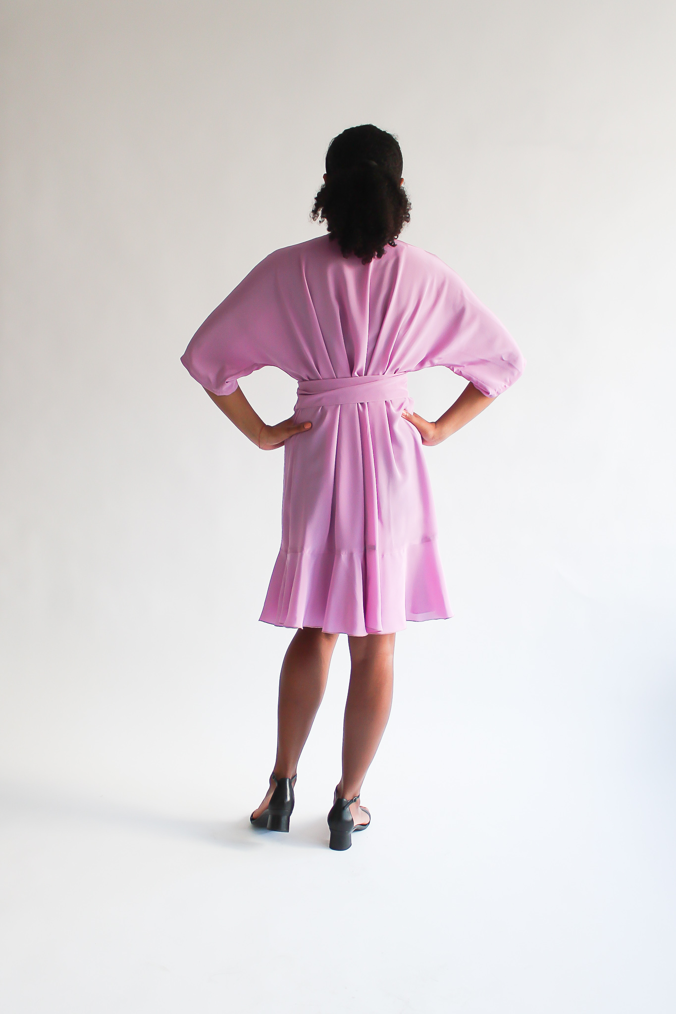 UNIQUE light pink 100 % silk mini frill wrap dress - Image 3