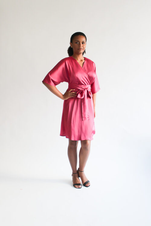 UNIQUE magenta mini wrap dress