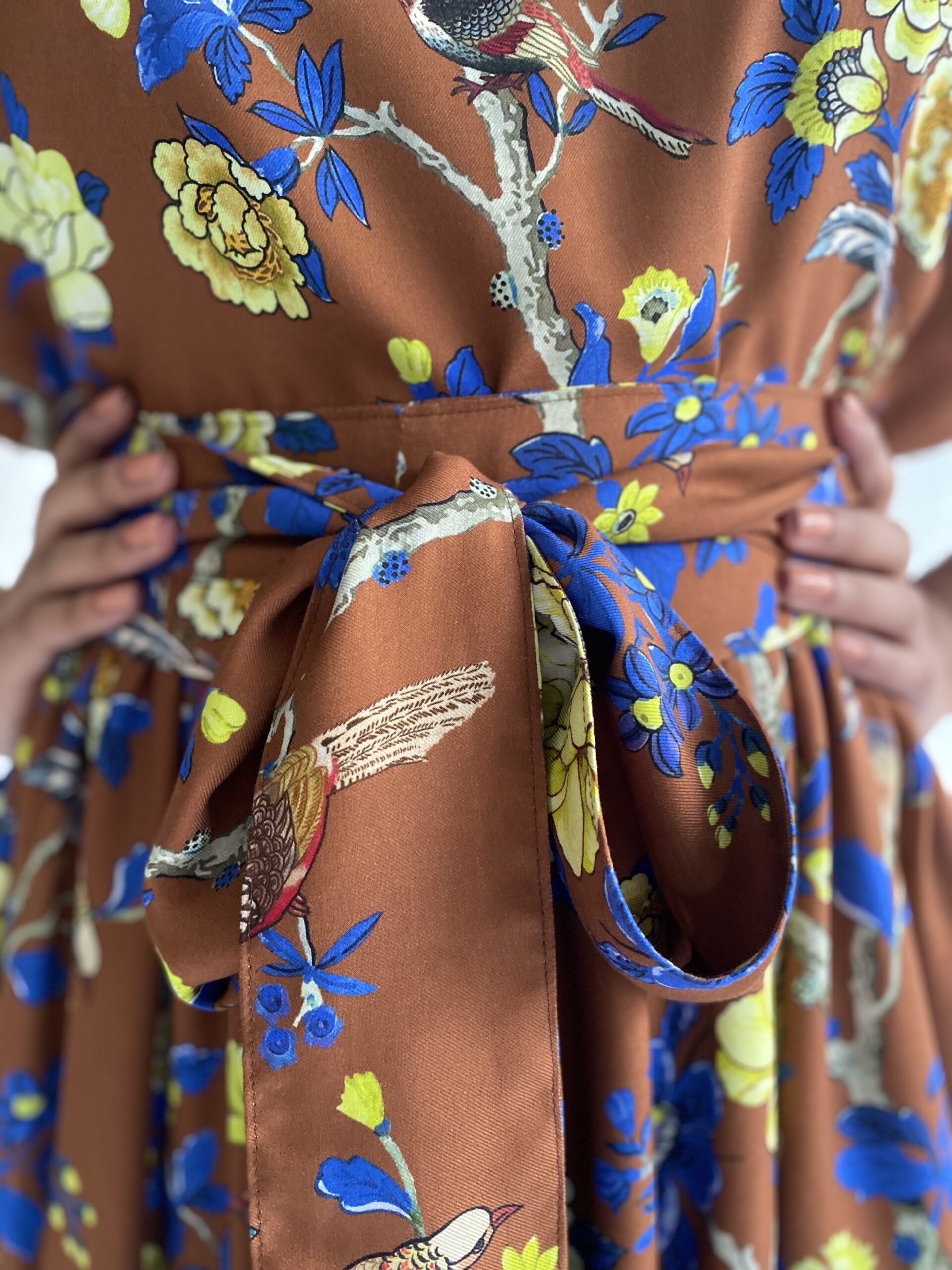 Fiore marrone 100 % viscose double ruffle dress - Image 10