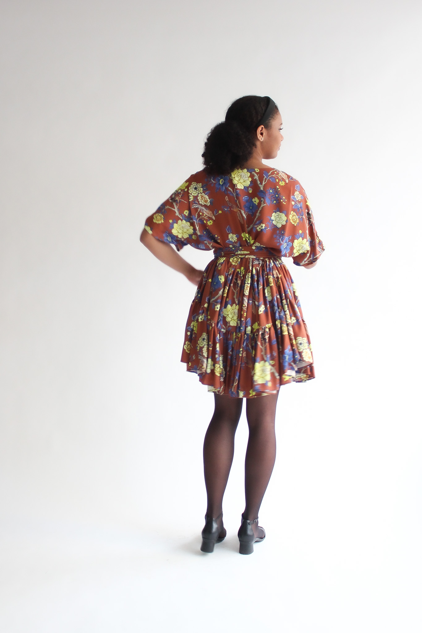 Fiore marrone 100 % viscose double ruffle dress - Image 7