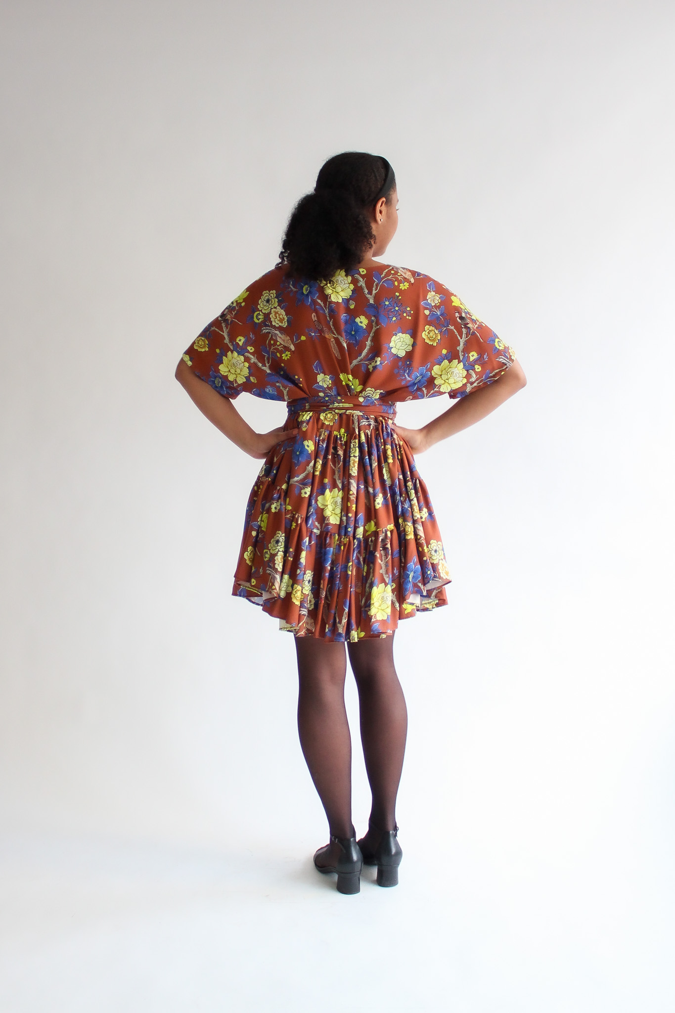 Fiore marrone 100 % viscose double ruffle dress - Image 8