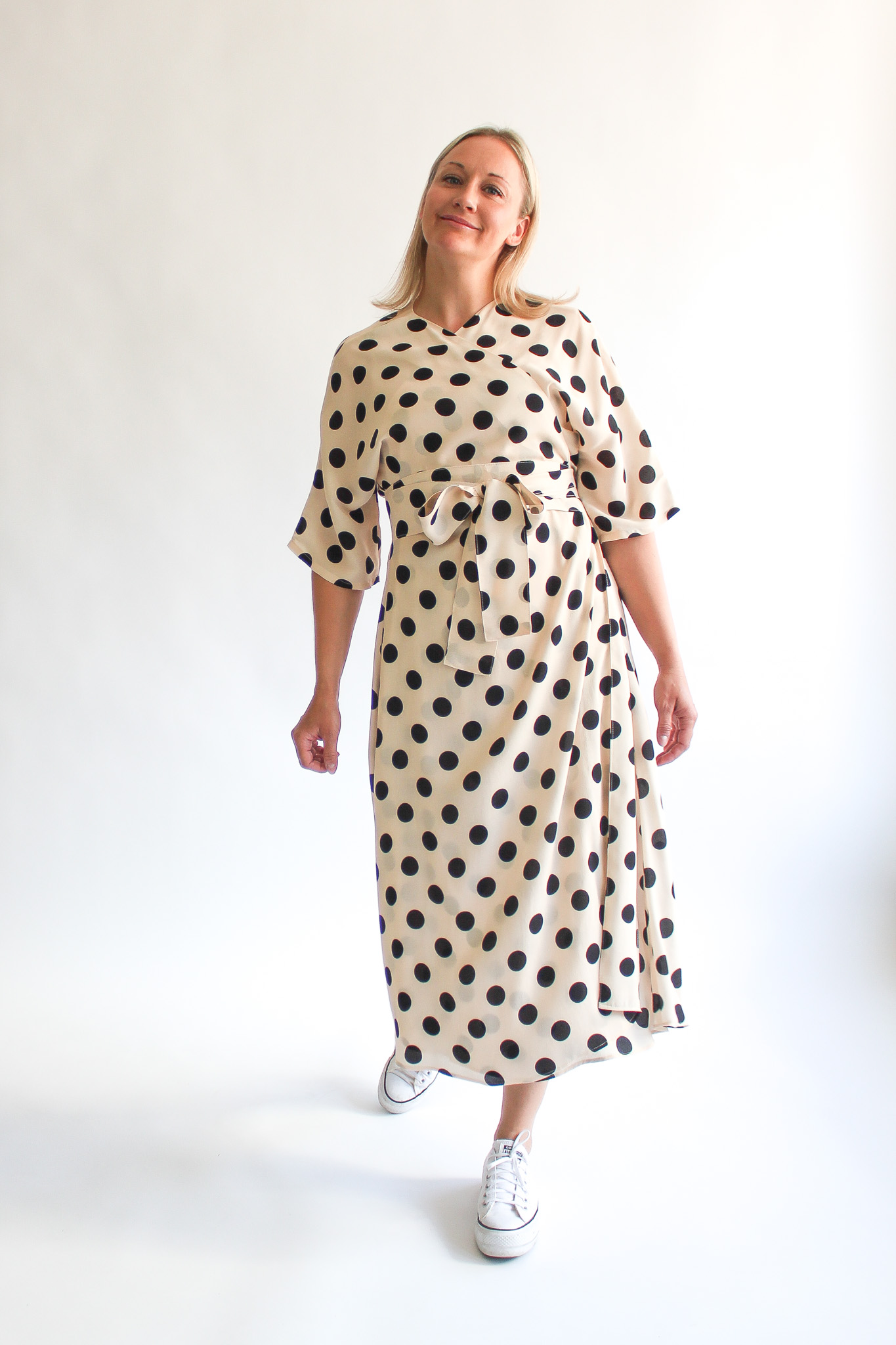 A pois crema e nero viscose midi wrap dress - Image 2
