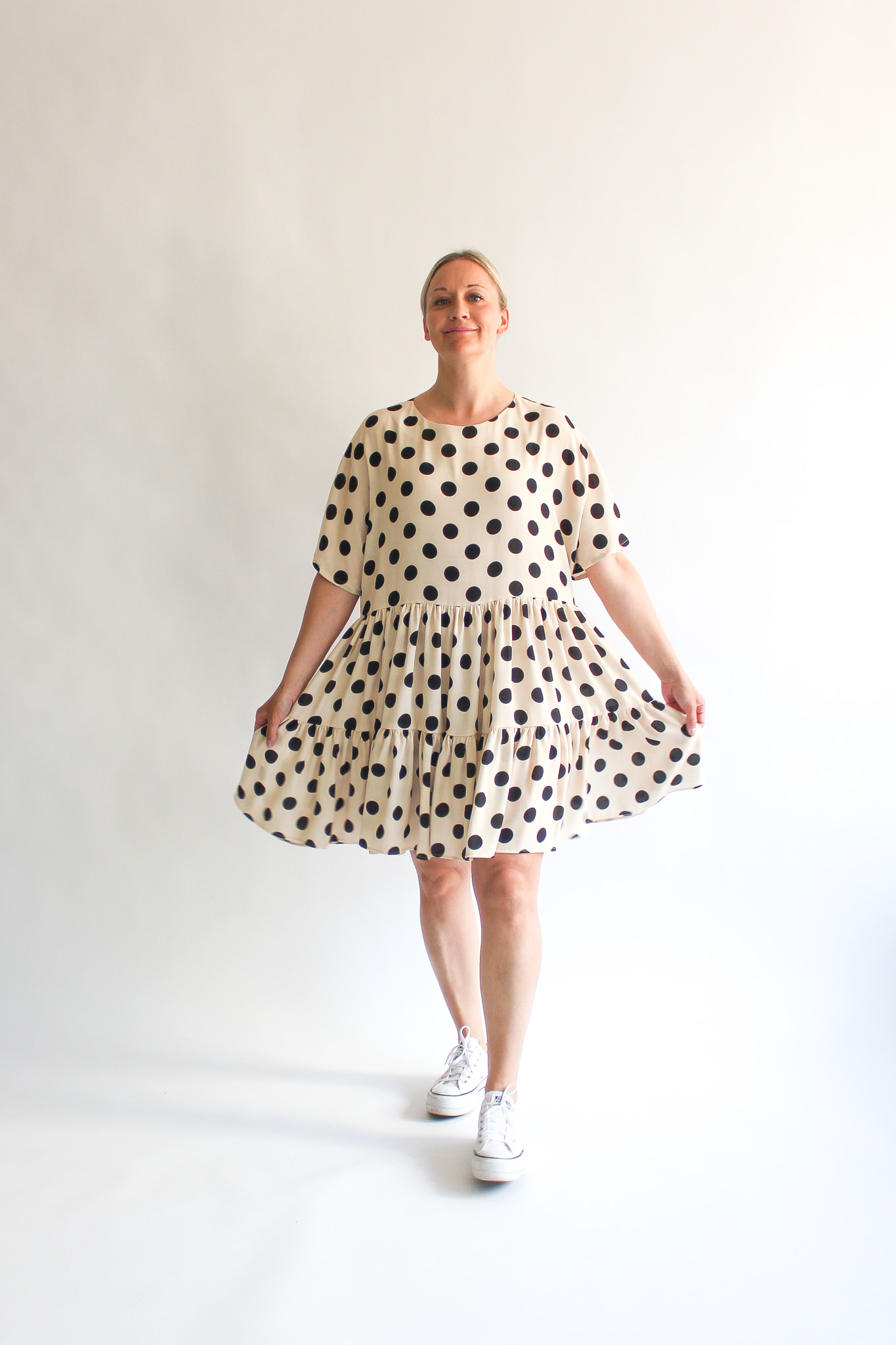A pois crema e nero viscose double ruffle wrap dress - Image 2