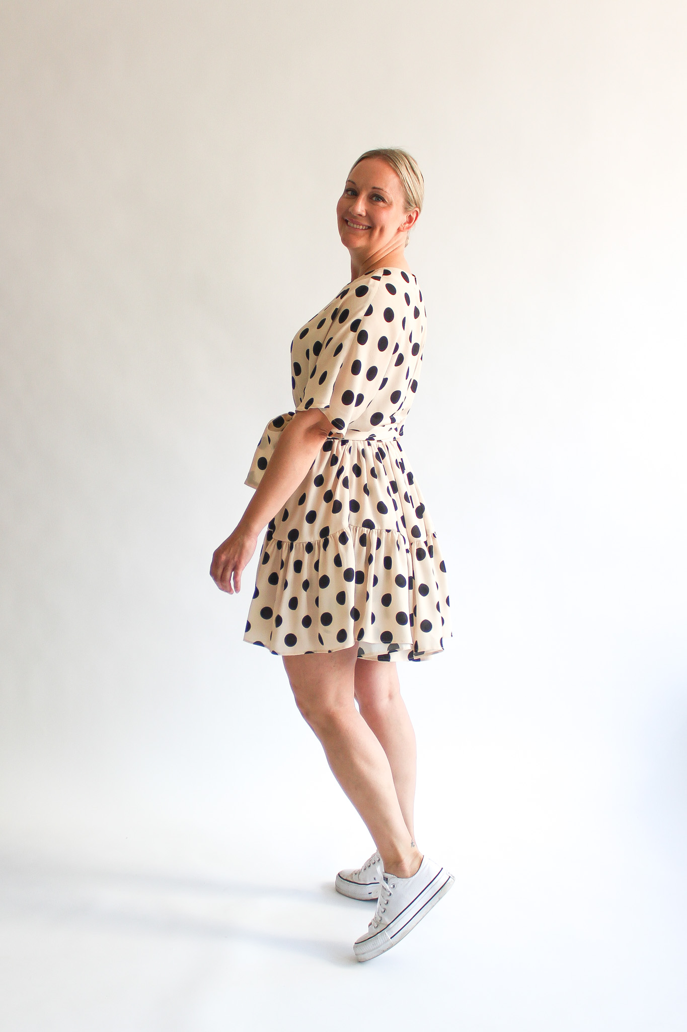 A pois crema e nero viscose double ruffle wrap dress - Image 3