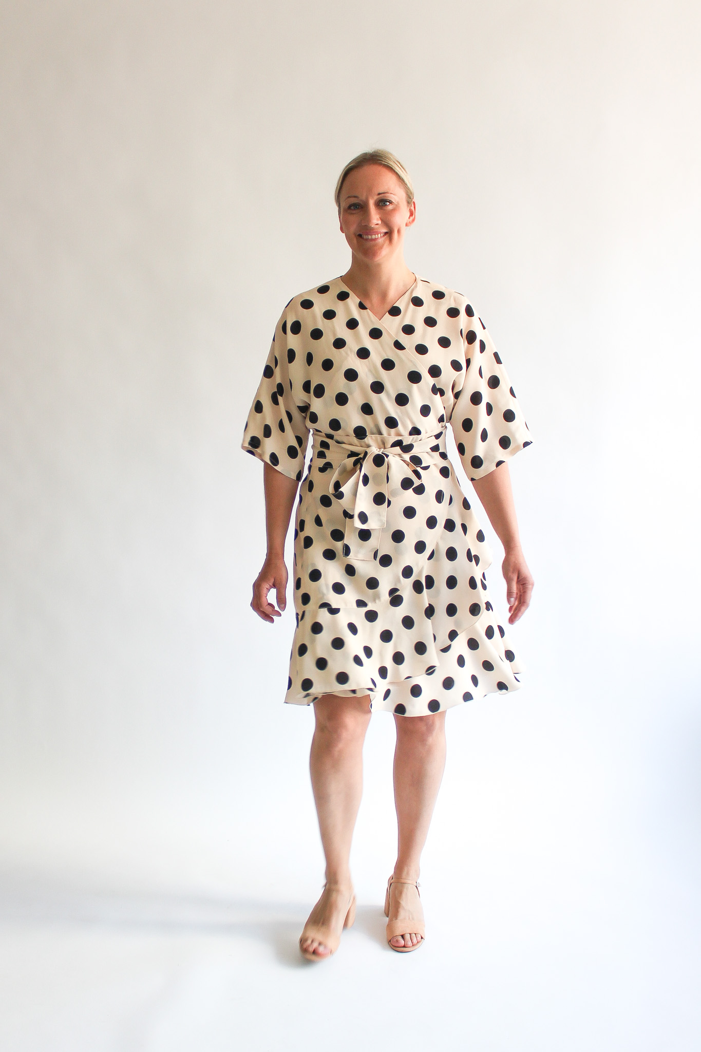 A pois crema e nero viscose mini frill wrap dress - Image 6