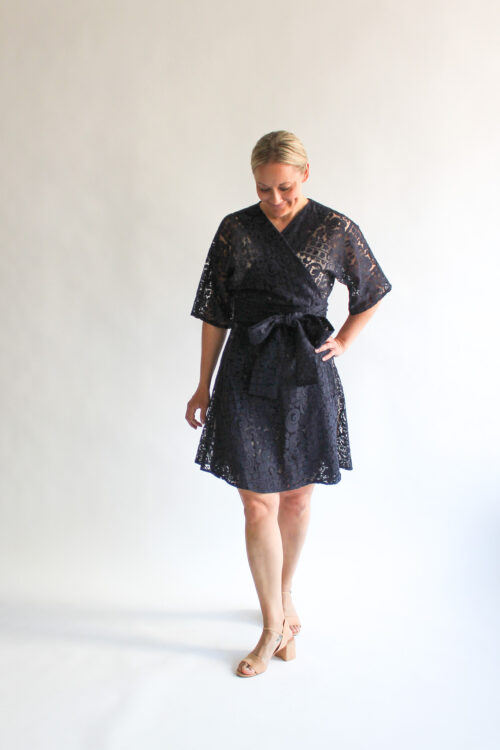 Marina lace mini wrap dress