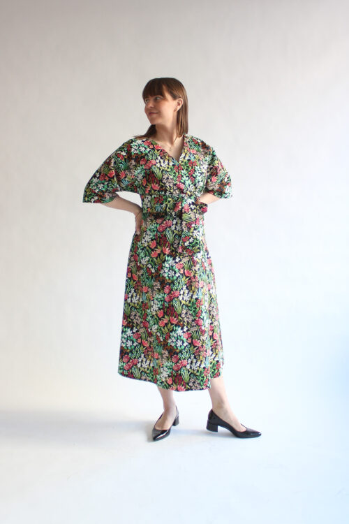 Fiore multicolore midi wrap dress