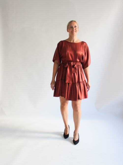Ruggine 100 % silk double ruffle dress