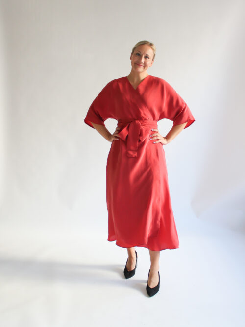 Rosso cupro midi wrap dress