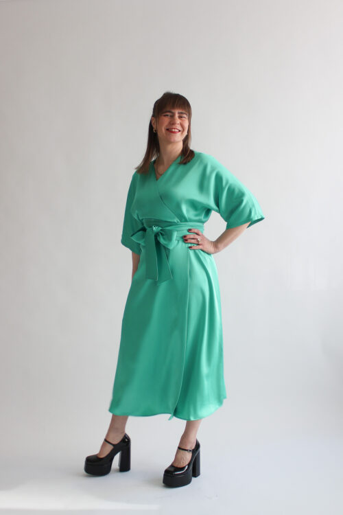 Verde mare shiny midi wrap dress