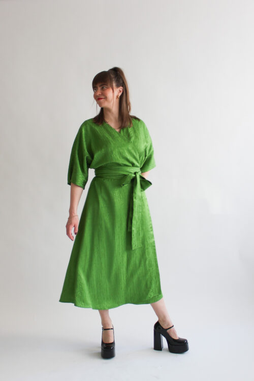 Verde tigre jacquard midi wrap dress