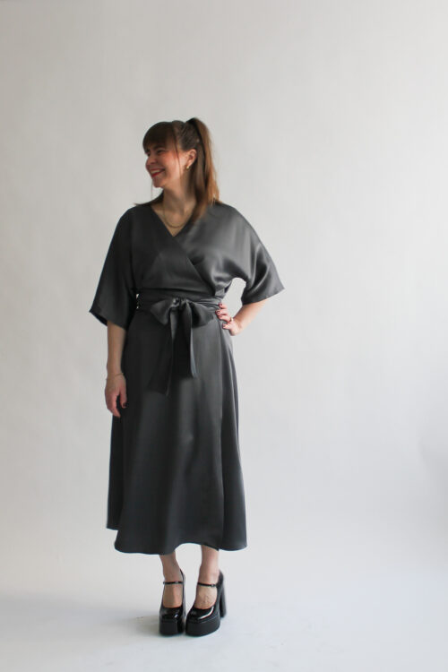 Grigio shiny midi wrap dress