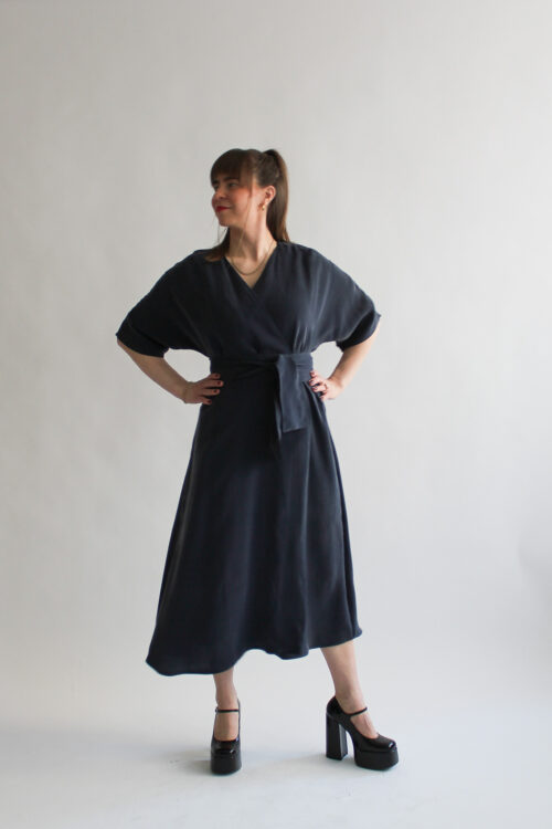 Blu notte cupro midi wrap dress