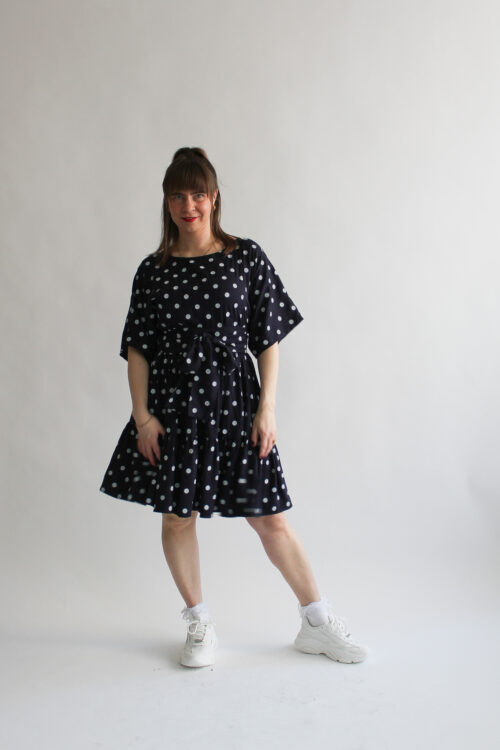 A pois blu double ruffle dress