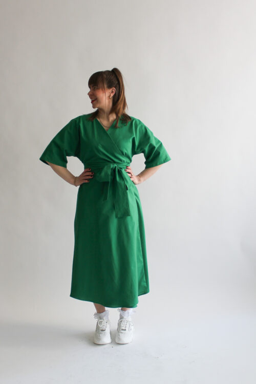 Verde flanella midi wrap dress