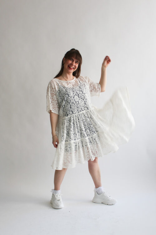 Bianco lace double ruffle dress