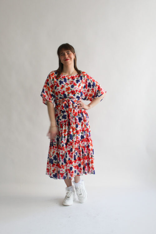 Fiore multicolore long double ruffle dress