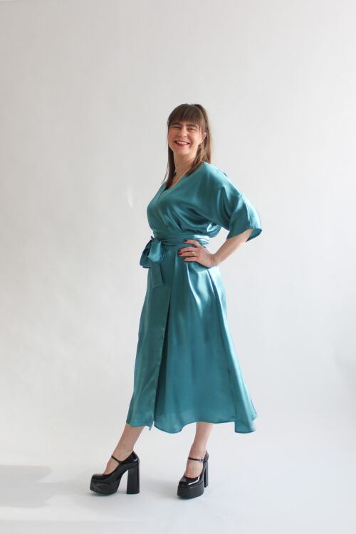 Turchese scuro silk midi wrap dress