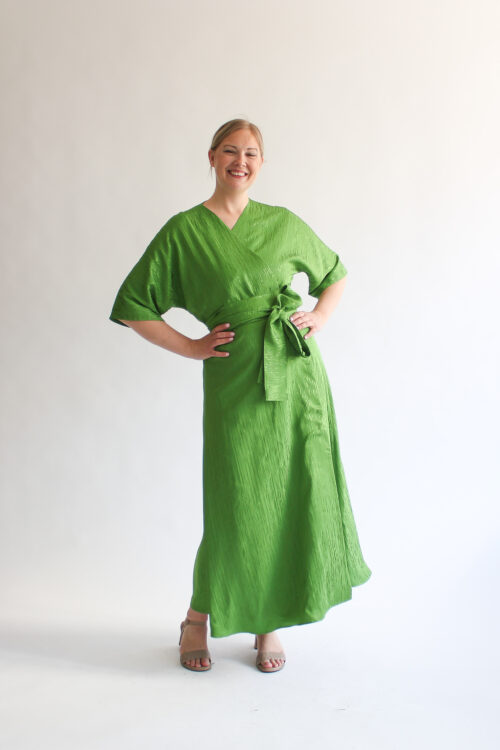Verde tigre jacquard maxi wrap dress