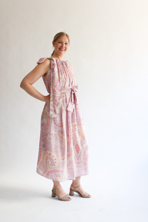 Paisley pink silk sleeveless dress