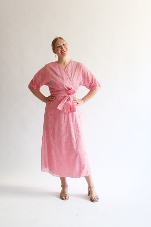 A pois rosa maxi cotton wrap dress
