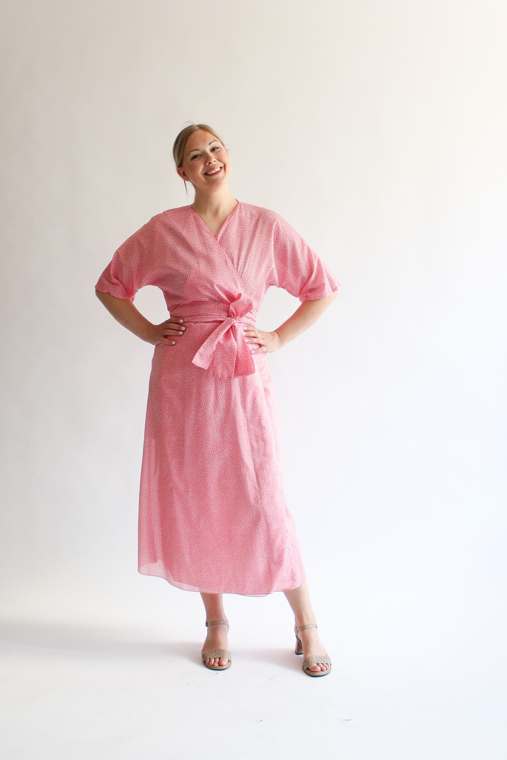 A pois rosa maxi cotton wrap dress