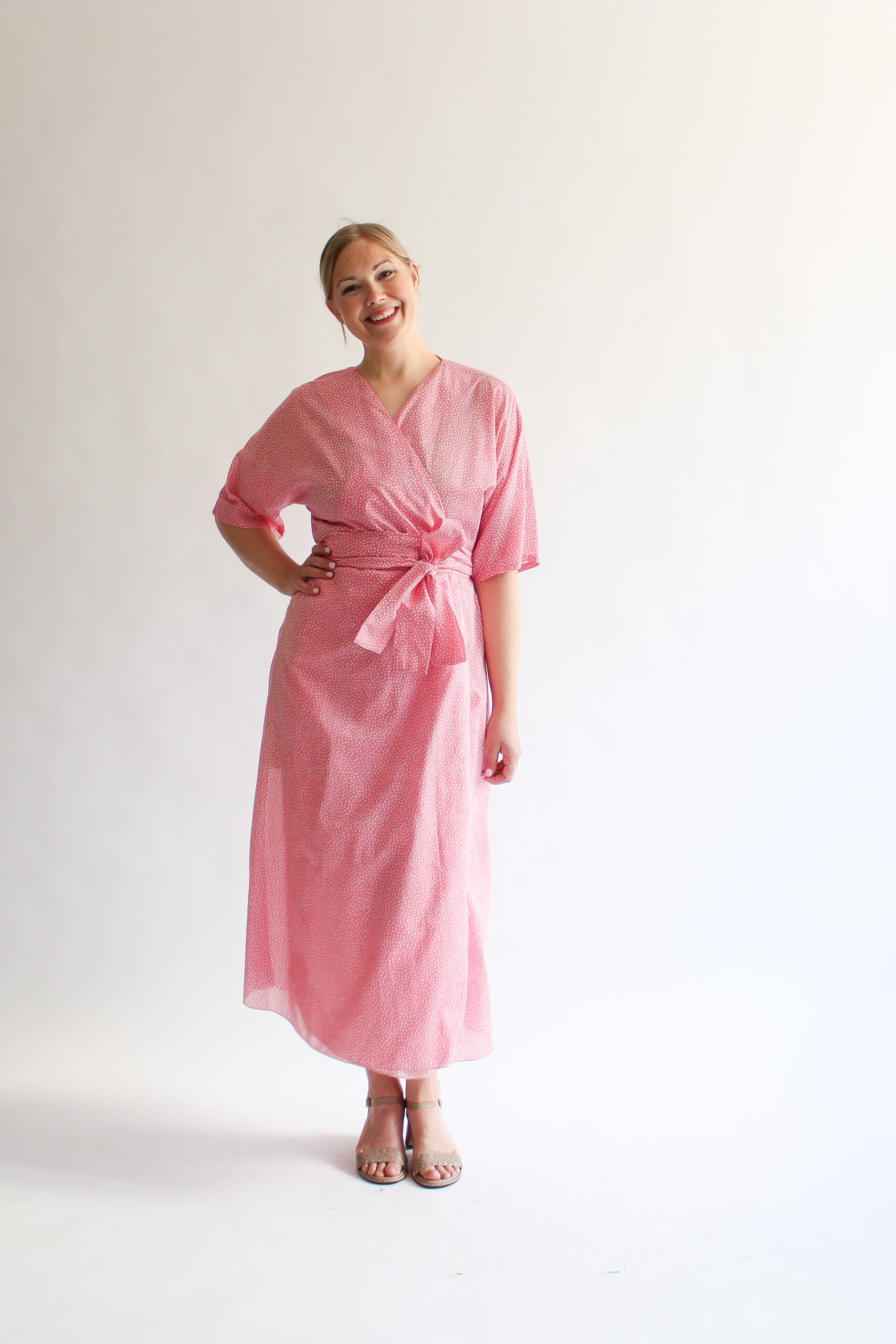 A pois rosa maxi cotton wrap dress - Image 2