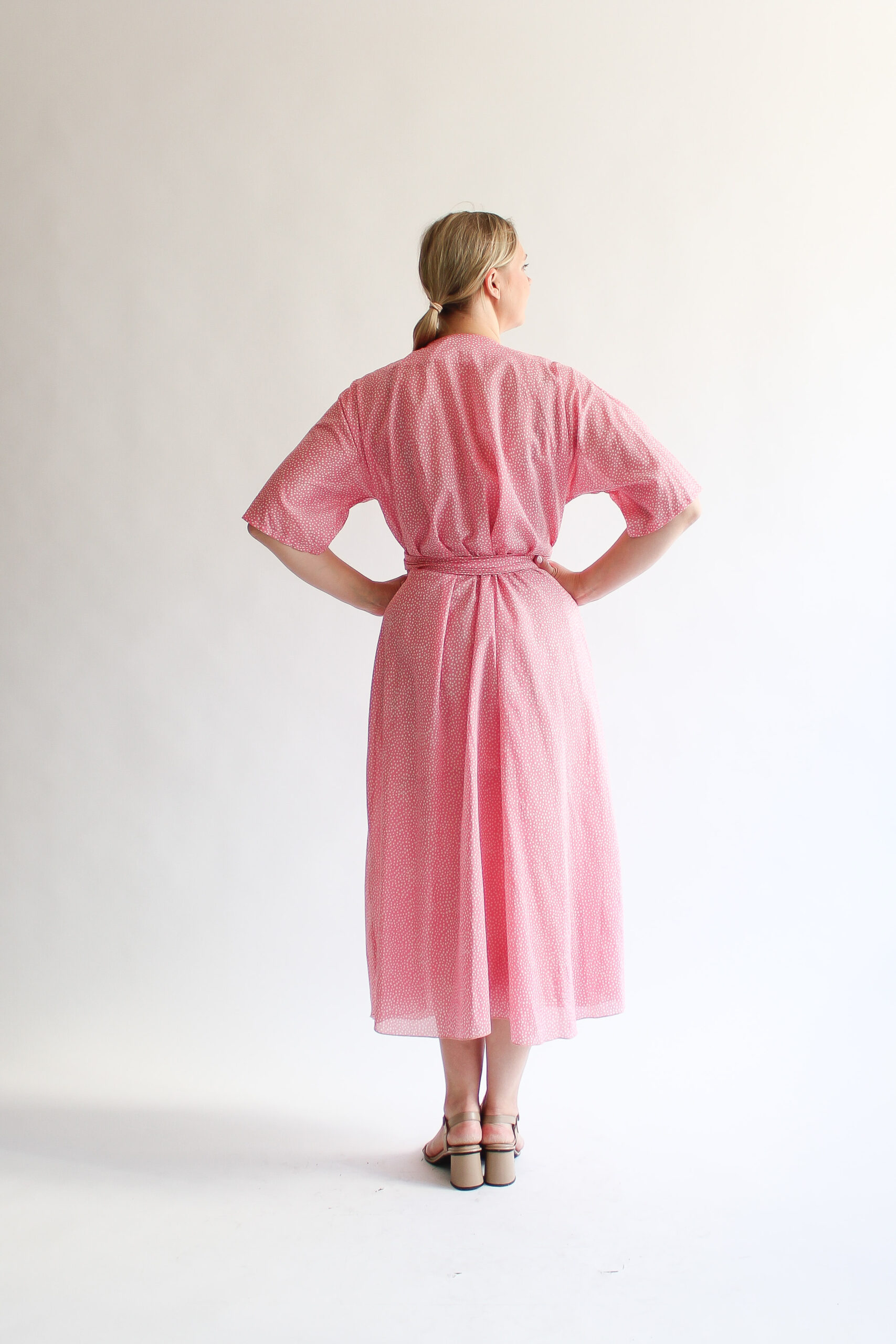 A pois rosa maxi cotton wrap dress - Image 3