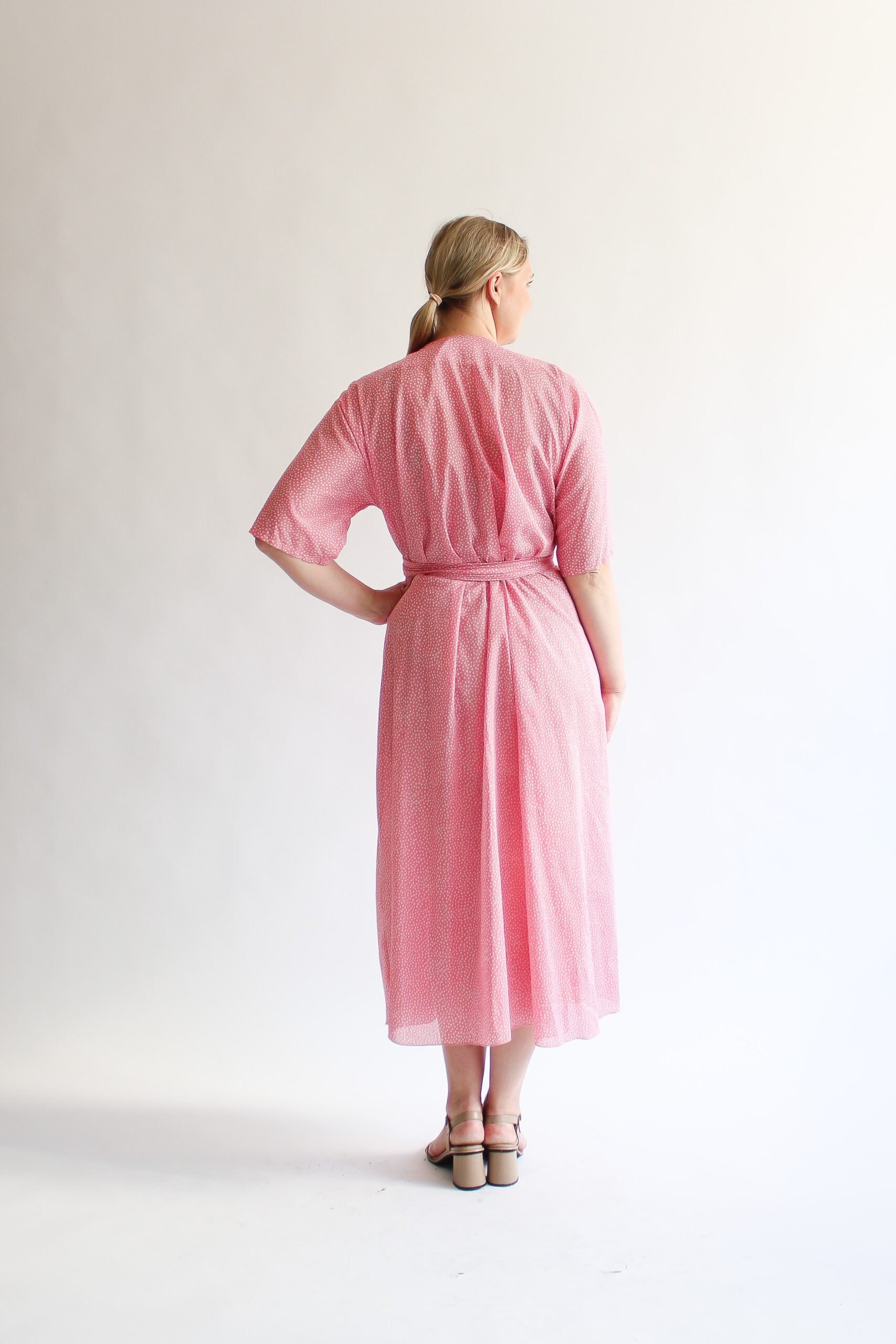 A pois rosa maxi cotton wrap dress - Image 4