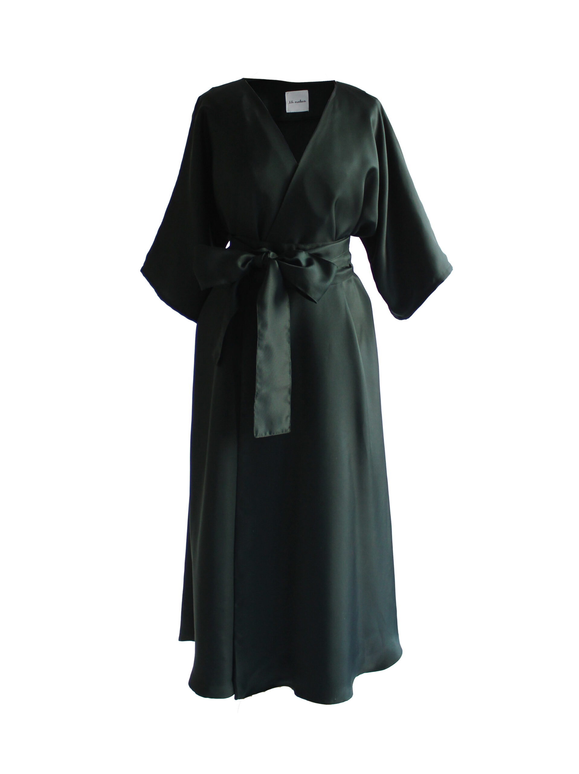 Verde scuro 100 % silk midi wrap dress - Image 5