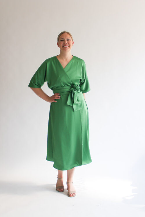 Verde lucido midi wrap dress