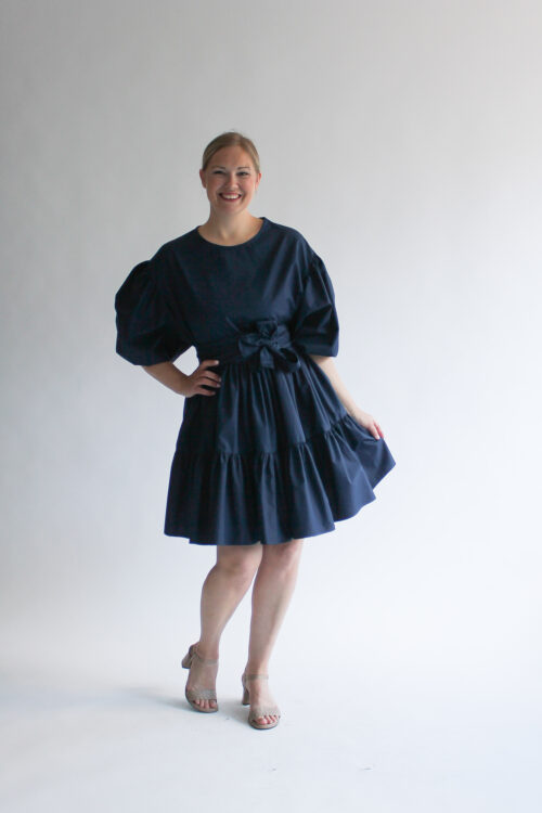 Marina cotton puff sleeve double ruffle dress