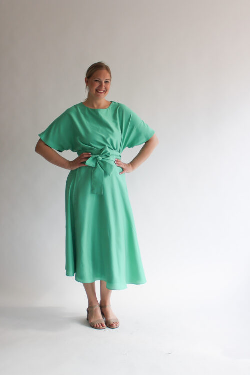 Turchese silk shirt + midi skirt combo