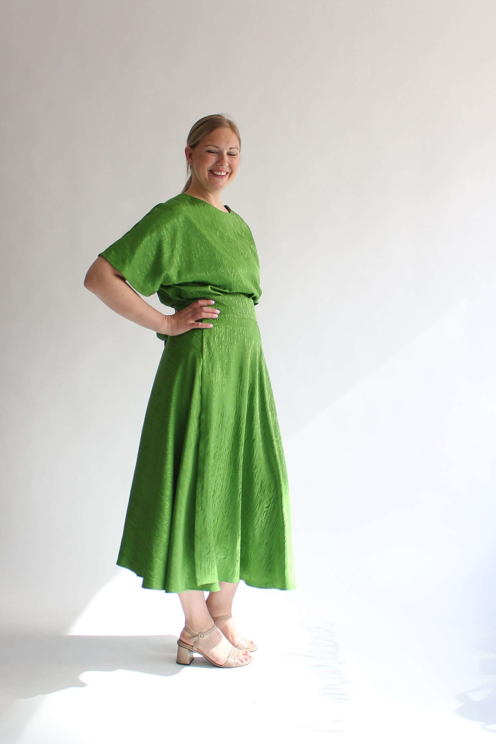 Verde tigre jacquard shirt + midi skirt combo - Image 4