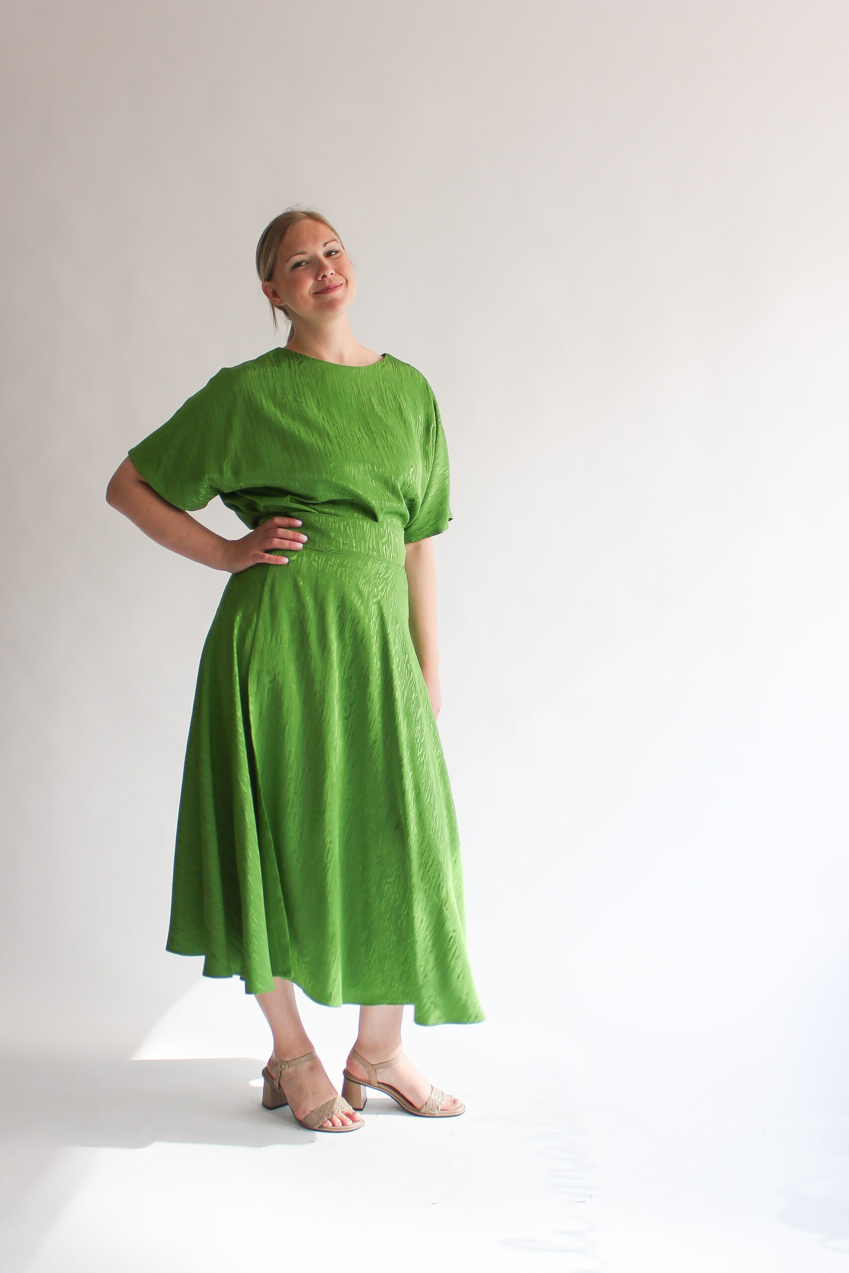 Verde tigre jacquard shirt + midi skirt combo - Image 3