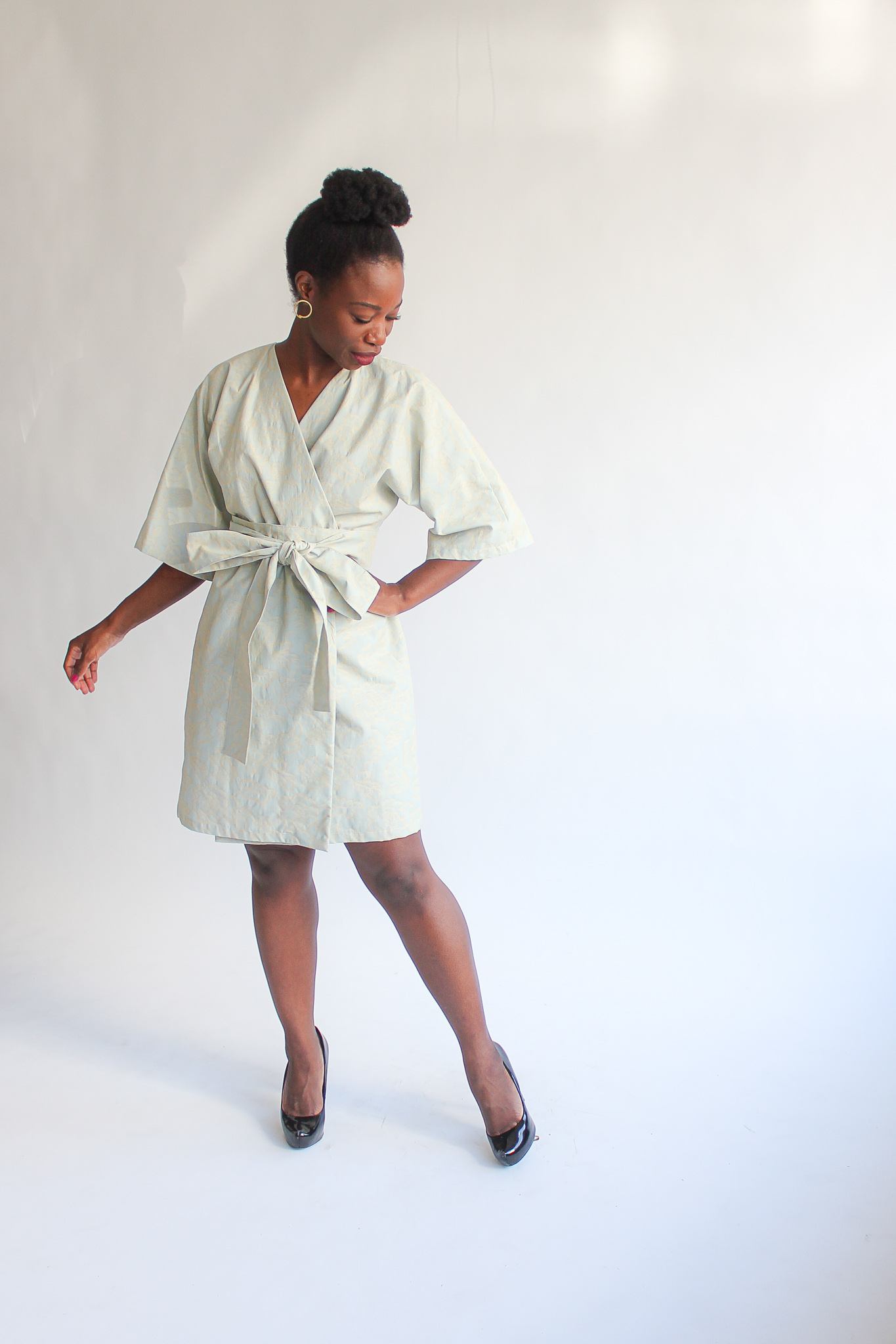 Azzurro jacquard kimono 90 cm