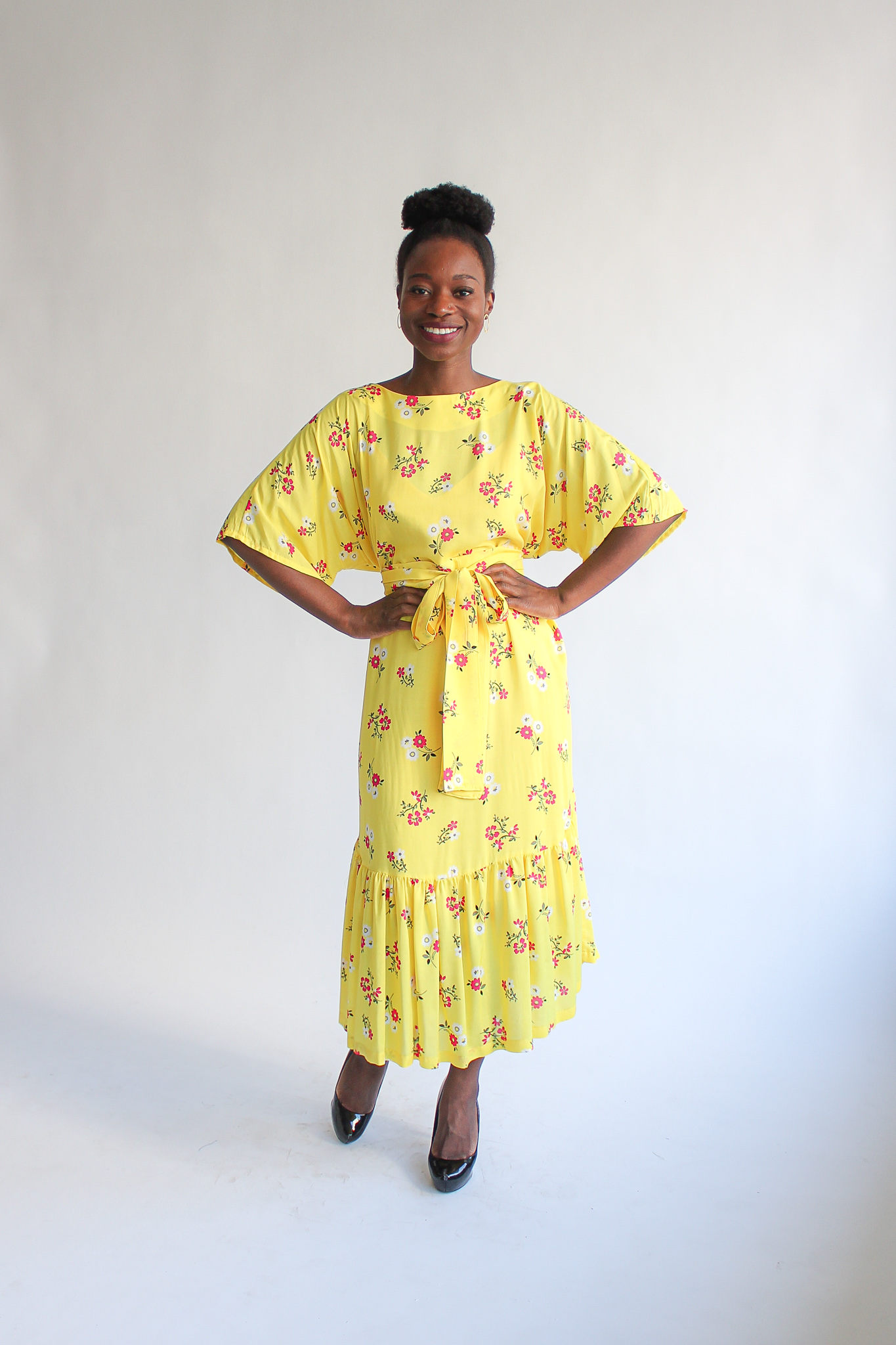 Giallo fiore long t-shirt ruffle dress