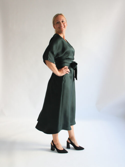 Verde scuro 100 % silk midi wrap dress